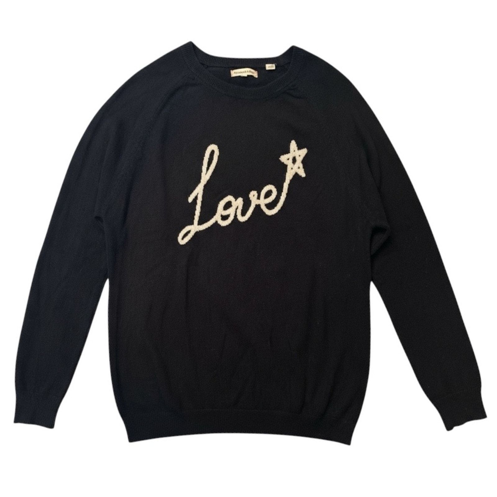 Chinti And Parker Love Embroidery Black Cashmere Knit Sweater Size S Crew Neck